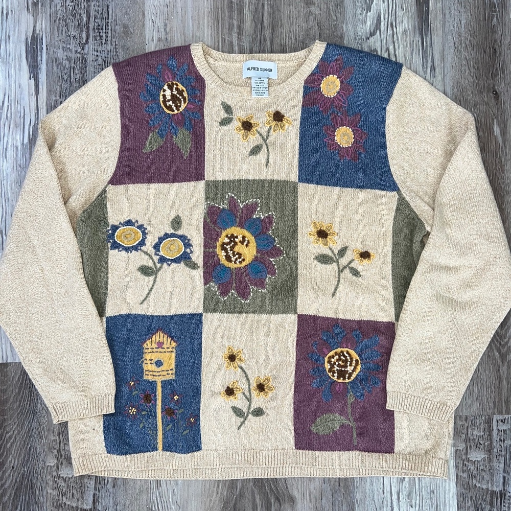 Alfred Dunner Embroidered Patchwork Floral Sweater